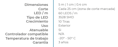 Tira flexible de LED 3528 SMD 127V IP45 Blanco Cálido