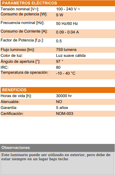 EXTERIOR DEC MUROS LED 9W 100-240V 3000K