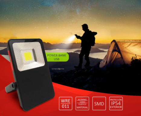 REFLECTOR SLIM LED PORTATIL 10W USB CARGADOR BLANCO FRIO EXTERIOR