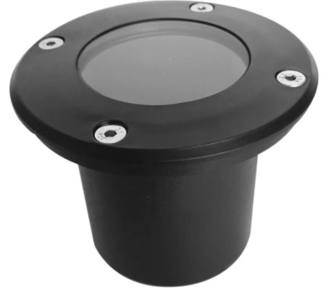 EMPOTRABLE PISO PLASTICO NEGRO Y VIDRIO TEMPLADO EXTERIOR BASE MR16