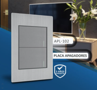 PLACA APAGADOR DE 2 INTERRUPTOR 3 VIAS 100-260VCA ACERO INOX. GRIS 77X124MM