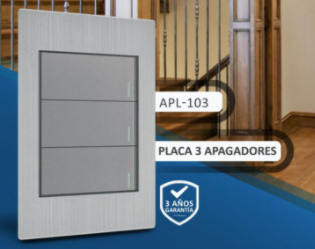 PLACA APAGADOR DE 3 INTERRUPTOR 3 VIAS 100-260VCA ACERO INOX. GRIS 77X124MM