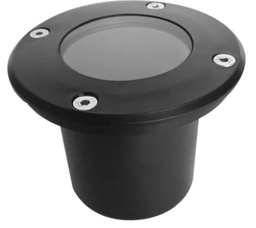 [ADE-201] EMPOTRABLE PISO PLASTICO NEGRO Y VIDRIO TEMPLADO EXTERIOR BASE MR16